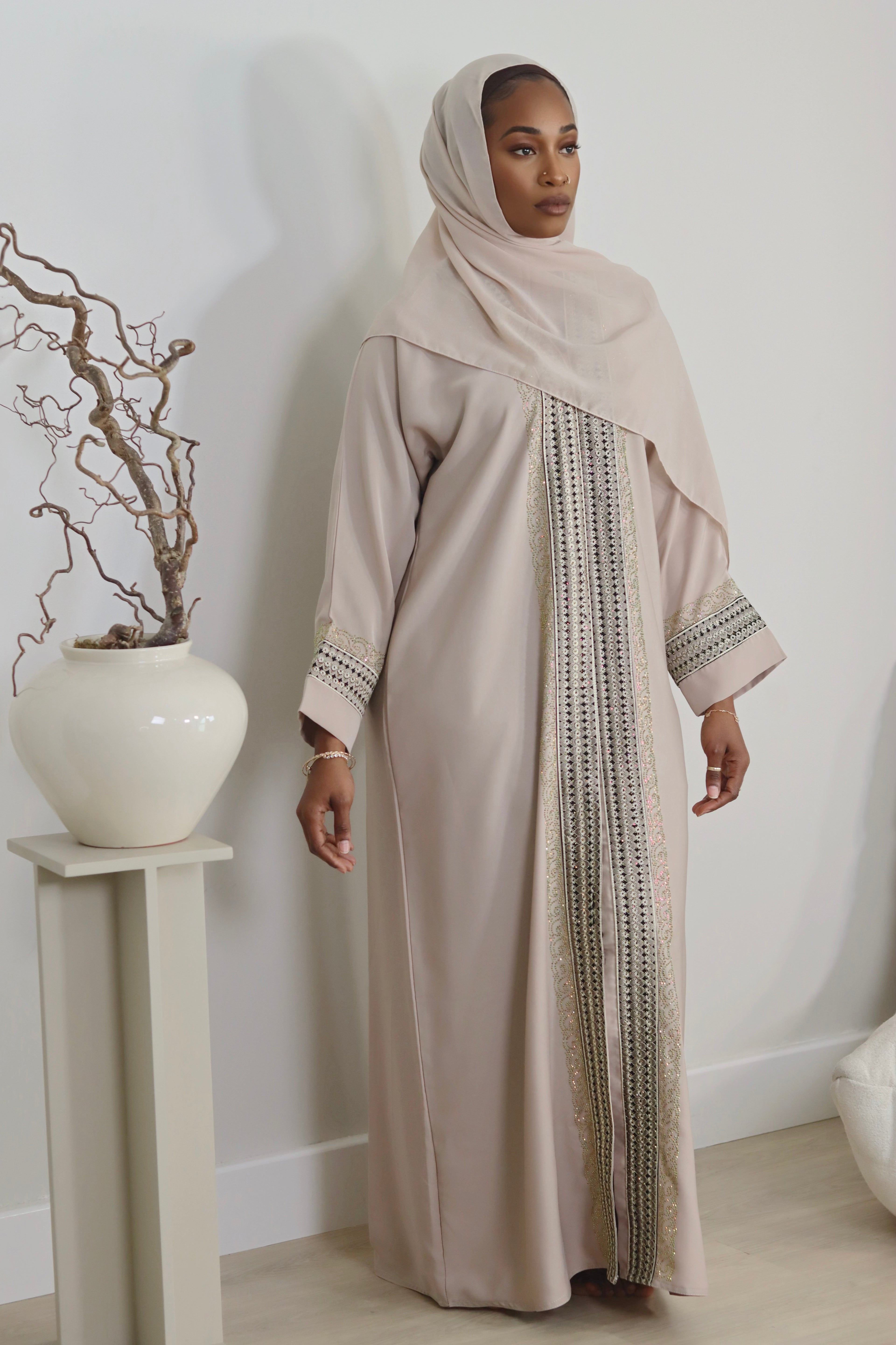 Samiya Open Abaya - Greige